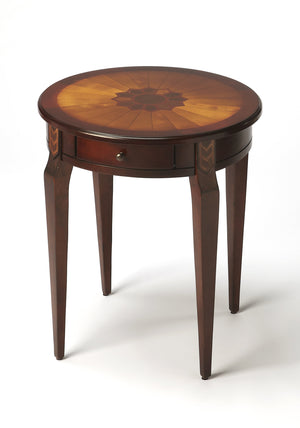 Butler Specialty Archer Round Wood Side Table With Elegant Inlay Design And Antique Brass Knob For Living Spaces Dark Brown Rubberwood Solids,Birch Veneers,Mdf 341024-butler