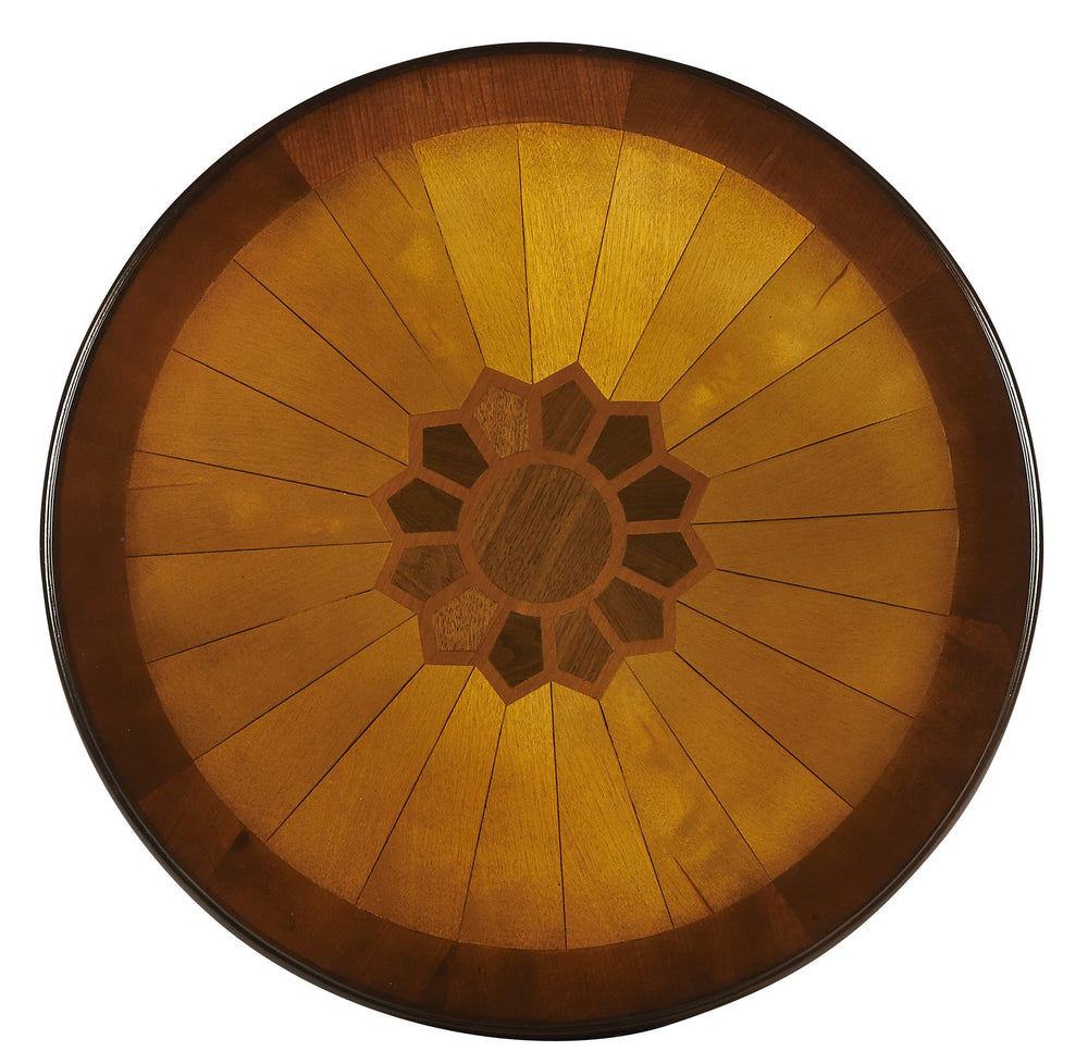 Butler Specialty Archer Round Wood Side Table With Elegant Inlay Design And Antique Brass Knob For Living Spaces Dark Brown Rubberwood Solids,Birch Veneers,Mdf 341024-butler
