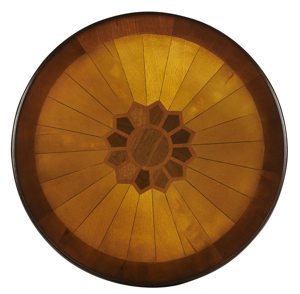 Butler Specialty Archer Round Wood Side Table With Elegant Inlay Design And Antique Brass Knob For Living Spaces Dark Brown Rubberwood Solids,Birch Veneers,Mdf 341024-butler