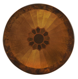 Butler Specialty Archer Round Wood Side Table With Elegant Inlay Design And Antique Brass Knob For Living Spaces Medium Brown Rubberwood Solids,Birch Veneers,Mdf 341101-butler