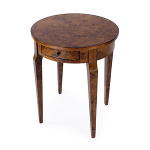 Butler Specialty Archer Round Burl Wood Side Table With Elegant Inlay Design And Antique Brass Knob For Living Spaces Light Brown Poplar Wood,Mappa Burl Veneer,Fiberboard 341442-butler