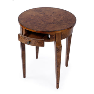 Butler Specialty Archer Round Burl Wood Side Table With Elegant Inlay Design And Antique Brass Knob For Living Spaces Light Brown Poplar Wood,Mappa Burl Veneer,Fiberboard 341442-butler