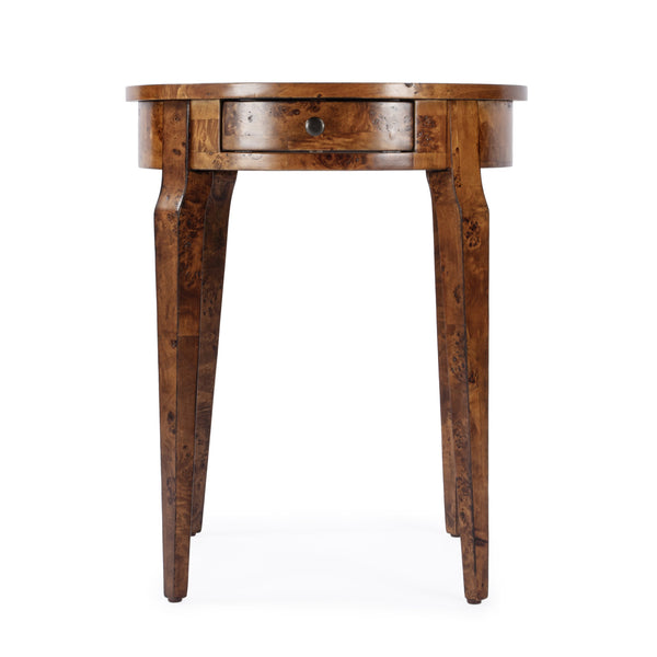 Butler Specialty Archer Round Burl Wood Side Table With Elegant Inlay Design And Antique Brass Knob For Living Spaces Light Brown Poplar Wood,Mappa Burl Veneer,Fiberboard 341442-butler