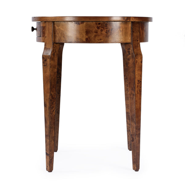 Butler Specialty Archer Round Burl Wood Side Table With Elegant Inlay Design And Antique Brass Knob For Living Spaces Light Brown Poplar Wood,Mappa Burl Veneer,Fiberboard 341442-butler