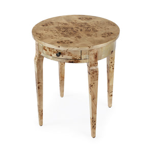 Butler Specialty Archer Round Burl Wood Side Table With Elegant Inlay Design And Antique Brass Knob For Living Spaces Medium Brown Poplar Wood,Mappa Burl Veneer,Fiberboard 341443-butler