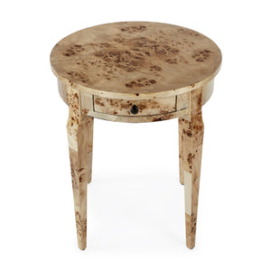 Butler Specialty Archer Round Burl Wood Side Table With Elegant Inlay Design And Antique Brass Knob For Living Spaces Medium Brown Poplar Wood,Mappa Burl Veneer,Fiberboard 341443-butler