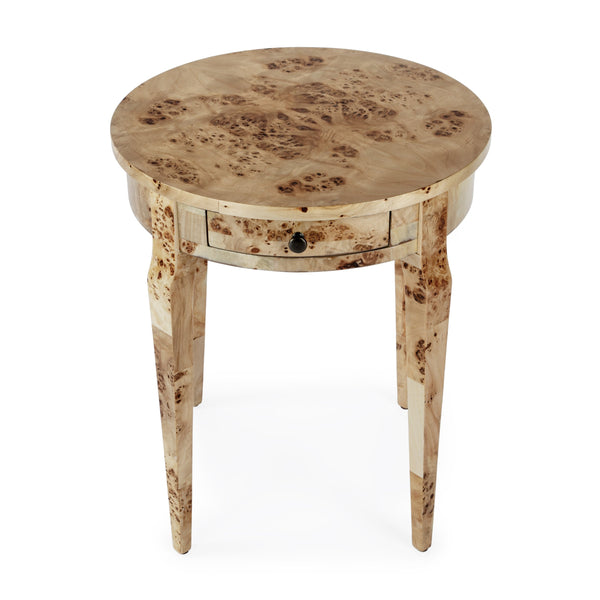 Butler Specialty Archer Round Burl Wood Side Table With Elegant Inlay Design And Antique Brass Knob For Living Spaces Medium Brown Poplar Wood,Mappa Burl Veneer,Fiberboard 341443-butler
