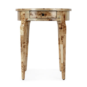 Butler Specialty Archer Round Burl Wood Side Table With Elegant Inlay Design And Antique Brass Knob For Living Spaces Medium Brown Poplar Wood,Mappa Burl Veneer,Fiberboard 341443-butler