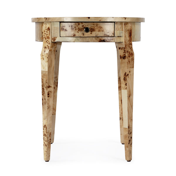 Butler Specialty Archer Round Burl Wood Side Table With Elegant Inlay Design And Antique Brass Knob For Living Spaces Medium Brown Poplar Wood,Mappa Burl Veneer,Fiberboard 341443-butler