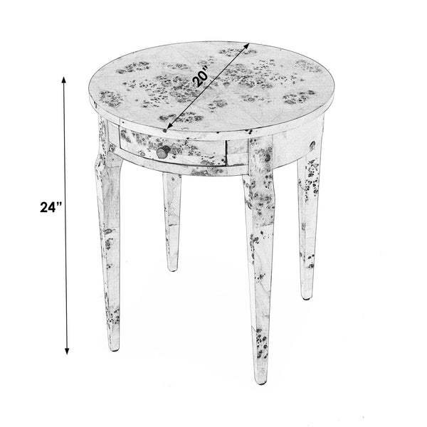 Butler Specialty Archer Round Burl Wood Side Table With Elegant Inlay Design And Antique Brass Knob For Living Spaces Medium Brown Poplar Wood,Mappa Burl Veneer,Fiberboard 341443-butler