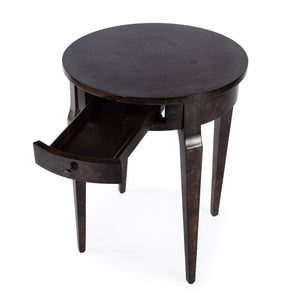 Butler Specialty Archer Round Burl Wood Side Table With Elegant Inlay Design And Antique Brass Knob For Living Spaces Dark Brown Rubberwood Solids,Birch Veneers,Mdf 341446-butler