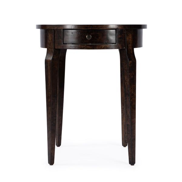 Butler Specialty Archer Round Burl Wood Side Table With Elegant Inlay Design And Antique Brass Knob For Living Spaces Dark Brown Rubberwood Solids,Birch Veneers,Mdf 341446-butler