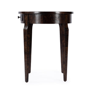 Butler Specialty Archer Round Burl Wood Side Table With Elegant Inlay Design And Antique Brass Knob For Living Spaces Dark Brown Rubberwood Solids,Birch Veneers,Mdf 341446-butler