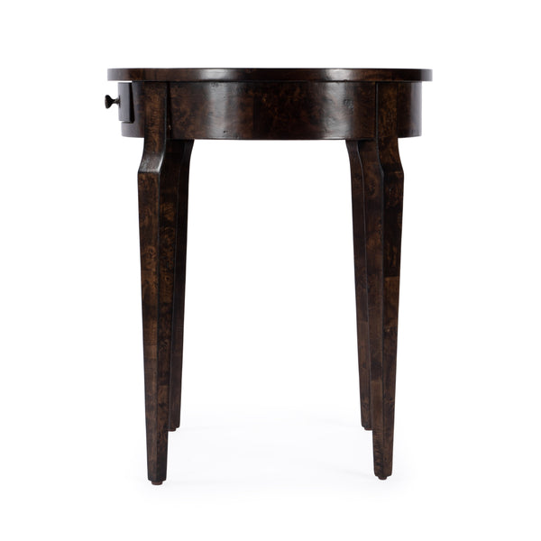 Butler Specialty Archer Round Burl Wood Side Table With Elegant Inlay Design And Antique Brass Knob For Living Spaces Dark Brown Rubberwood Solids,Birch Veneers,Mdf 341446-butler