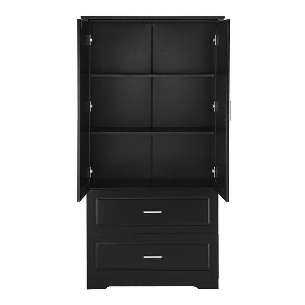 English Elm Tall Bathroom Storage Cabinet – Slim Black MDF Organizer with 2 Doors, 2 Drawers, Adjustable Shelves, Anti-Tip Device N725P172882B
