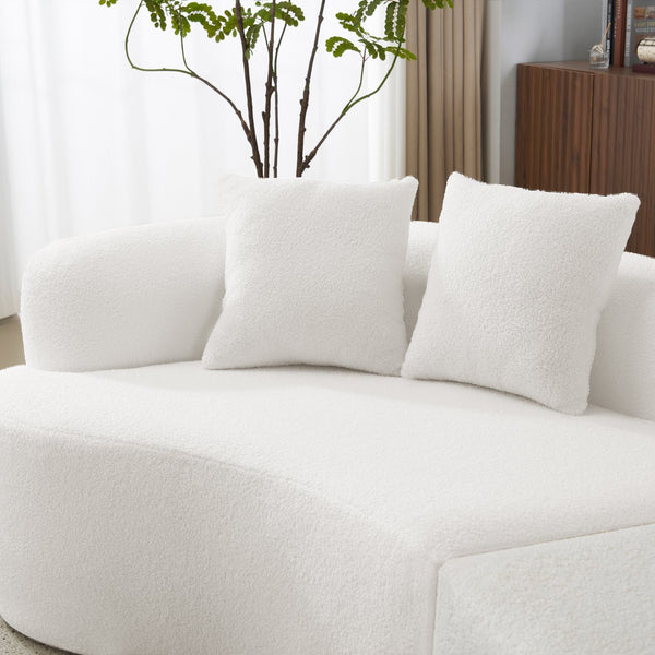 English Elm Curved Four-Seater Teddy Velvet Sofa with Full-Compression Sponge and Spring Support, No-Assembly, Compact White W3612S00001