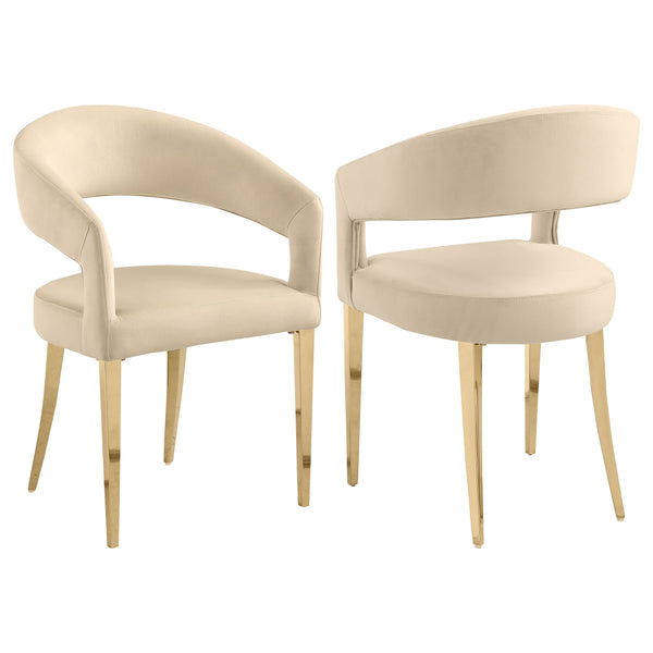 English Elm Rendina Velvet Upholstered Dining Armchair Set of 2 – Curved Open-Back Comfort with Luxe Foam Seating and Metal Frame Beige B062P299828