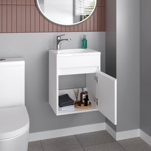 English Elm Furman 18" Wide Floating Bathroom Vanity with Resin Sink, Wall-Mounted Compact One-Door Cabinet B070P337046