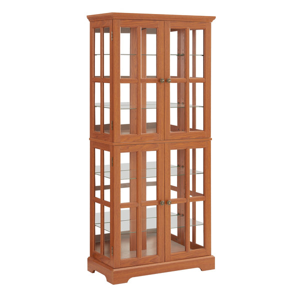 English Elm Curio Dark OAK Glass Cabinet with E26 Bulb, Vintage Lattice Doors, Adjustable Shelves, Sturdy Base W2275P292662