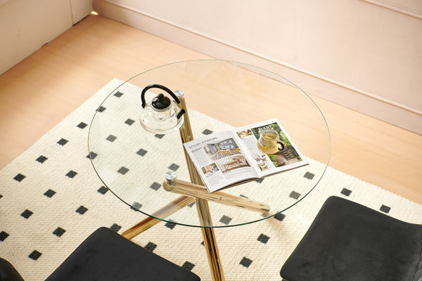English Elm Golden Metal Base Square Tempered Glass Dining Table for Small Space Apartments W234P185626