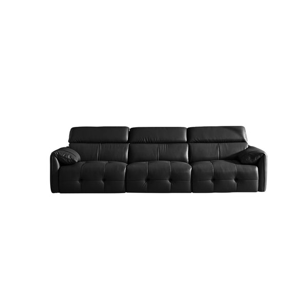 English Elm Genuine Top-grain Leather Three-seat Sofa with Reclining Backrests and Center Storage W1765S00130