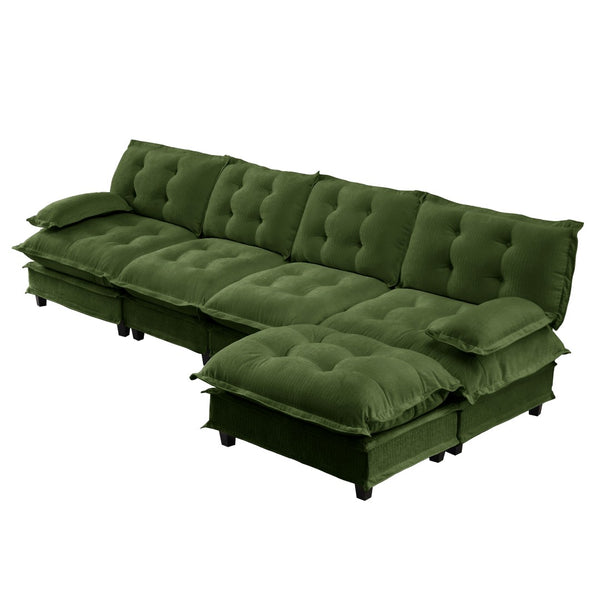 English Elm 138" Chenille Modular Cloud Sectional with Ottoman Deep Seat Lounge Sofa for Apartments Green W714S01732