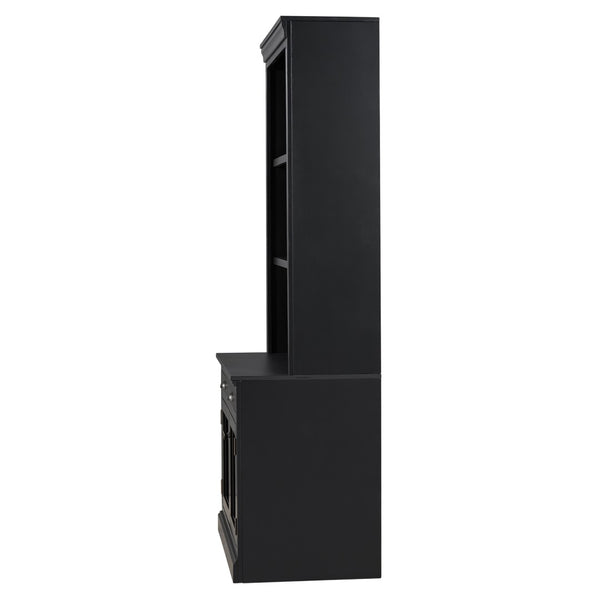 English Elm 83.4"tall Two-piece Bookcase Suite with Led Shelves Tempered Glass Doors Matte Black N751S059521B