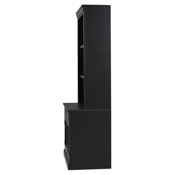 English Elm 83.4"Tall Modern Bookshelf With Led Lighting, Glass Doors & Drawer For Stylish Storage And Display N751S280595B
