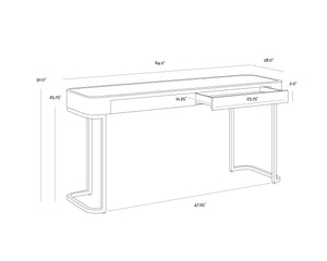 Sunpan Jamille Console Table - Contemporary Curved Design with Faux Leather, Oak Veneer Top & Brass Base