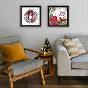 English Elm Trendy Decor 4u Cardinal Wreath Folk Art Two Piece Black Framed Print Set B067P256620