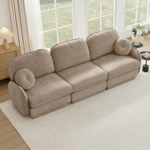 English Elm 105"chenille Cloud Sofa Quilted Plush Three Seater with Deep Cushions for Living Room Light Coffee W714S01759