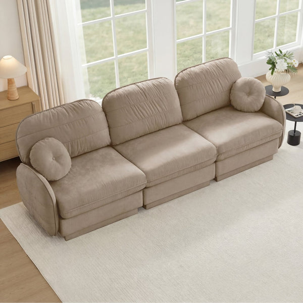 English Elm 105"chenille Cloud Sofa Quilted Plush Three Seater with Deep Cushions for Living Room Light Coffee W714S01759