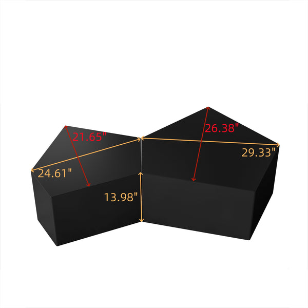 English Elm Irregular Geometric Nesting Coffee Table Set with Durable MDF Finish, Space-Saving Modern Accent Tables Set Black W757P206011