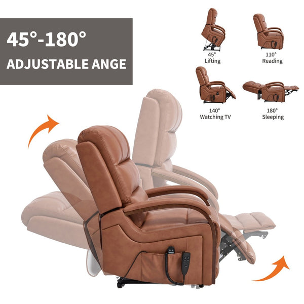 English Elm Power Lift Recliner with Dual Motor Massage Heat and Leatheraire Upholstery 350 Lb W1803S00079