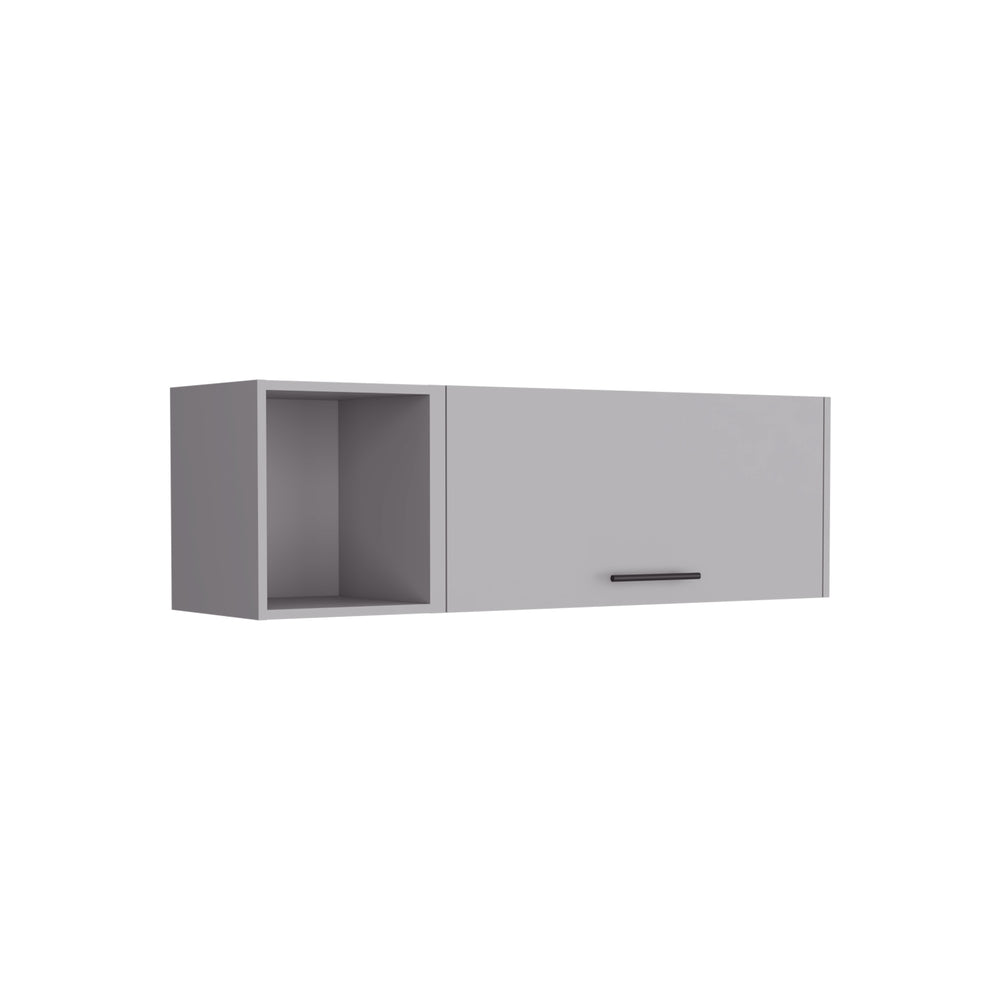 English Elm Aster 47" Wall Cabinet Smoke Grey with Lift-Up Door & Open Shelf, 2-Compartment Space Saver B200P235830