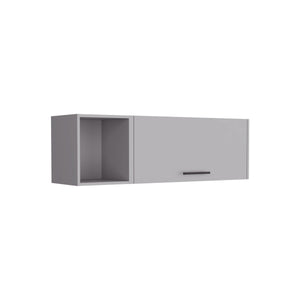 English Elm Aster 47" Wall Cabinet Smoke Grey with Lift-Up Door & Open Shelf, 2-Compartment Space Saver B200P235830