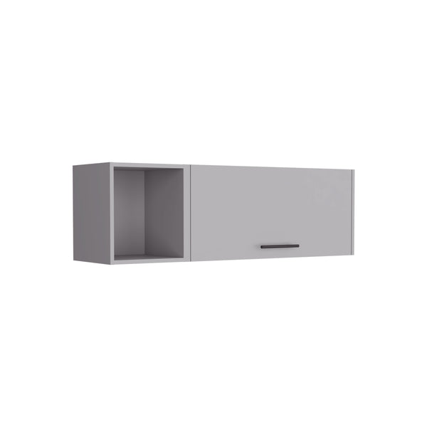 English Elm Aster 47" Wall Cabinet Smoke Grey with Lift-Up Door & Open Shelf, 2-Compartment Space Saver B200P235830