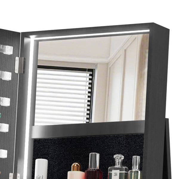 English Elm 360°swivel Jewelry Armoire with Lighted Interior Full Length Mirror Lockable White Black W3406P411299