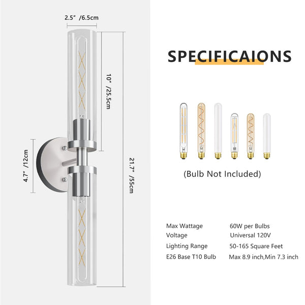 English Elm Wall Sconces Set Of Two, Modern Brushed Nickel Fixtures With Clear Glass Shades For Elegant Illumination W2312P389966-GIGA