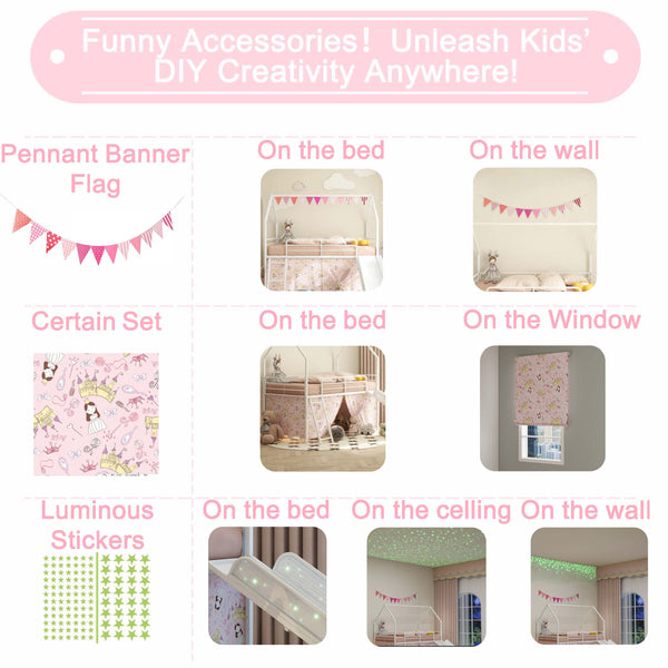 English Elm Jack Twin Loft Bed with Slide, Curtains, Guardrails & Pennant Banner — Safe, Quiet Assembly, Kids' Decor B083P361166