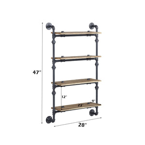 English Elm Brantley Industrial Wall Rack Four Open Shelves Oak Veneer and Sandy Black Metal Frame B2726P446701
