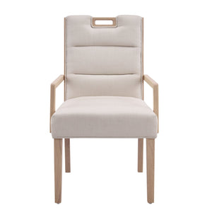 English Elm Upholstered Armchair Dining Chairs Rubberwood Frame Soft Padded Seat Set of 2 Beige,Natural N768P391161N