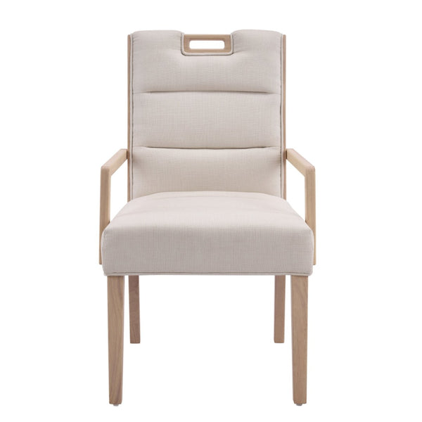 English Elm Upholstered Armchair Dining Chairs Rubberwood Frame Soft Padded Seat Set of 2 Beige,Natural N768P391161N