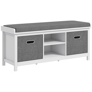 English Elm HOMCOM Padded Shoe Bench with Removable Linen Cover, 2 Fabric Drawers & Adjustable Shelf, White W2225P200685