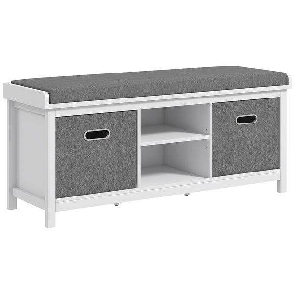 English Elm HOMCOM Padded Shoe Bench with Removable Linen Cover, 2 Fabric Drawers & Adjustable Shelf, White W2225P200685