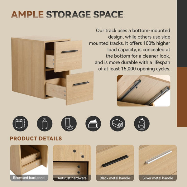 English Elm 12" Wall-mounted Oak Plywood Bathroom Linen Cabinet Slim Floating Single Door Storage W3450P440598