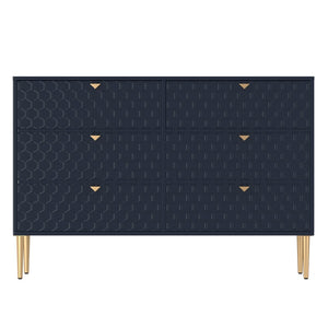 English Elm 6-drawer Honeycomb Veneer Chest with Gold Legs Geometric Bedroom Storage Cabinet T3609P482835
