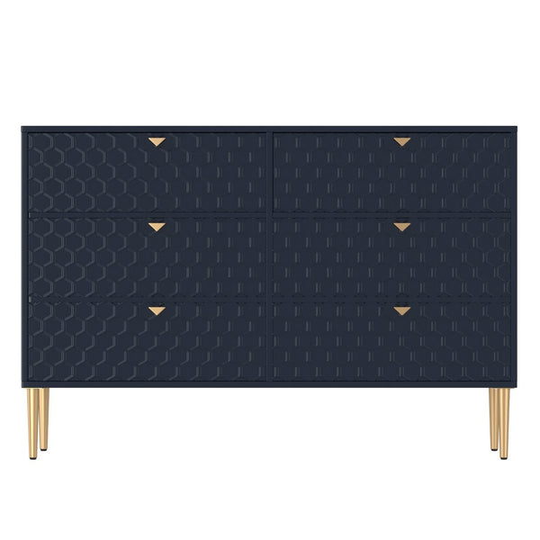 English Elm 6-drawer Honeycomb Veneer Chest with Gold Legs Geometric Bedroom Storage Cabinet T3609P482835