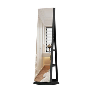 English Elm 360°swivel Jewelry Armoire with Lighted Interior Full Length Mirror Lockable White Black W3406P411299