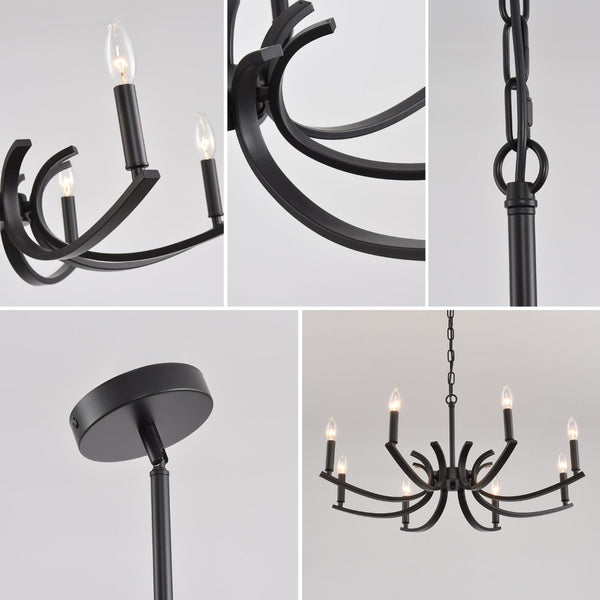 English Elm 8-light Industrial Farmhouse Chandelier Black Metal Frame for Vaulted Dining Rooms W5008P392711